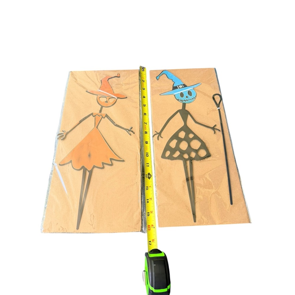 Unbrande Halloween Garden Stakes Unisex OS Orange Blue Excellent Metal Witch Set